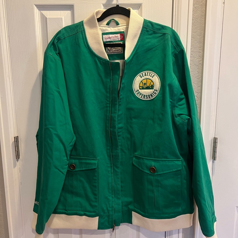Mitchell & Ness Green Varsity Jacket with Supersonics Logo